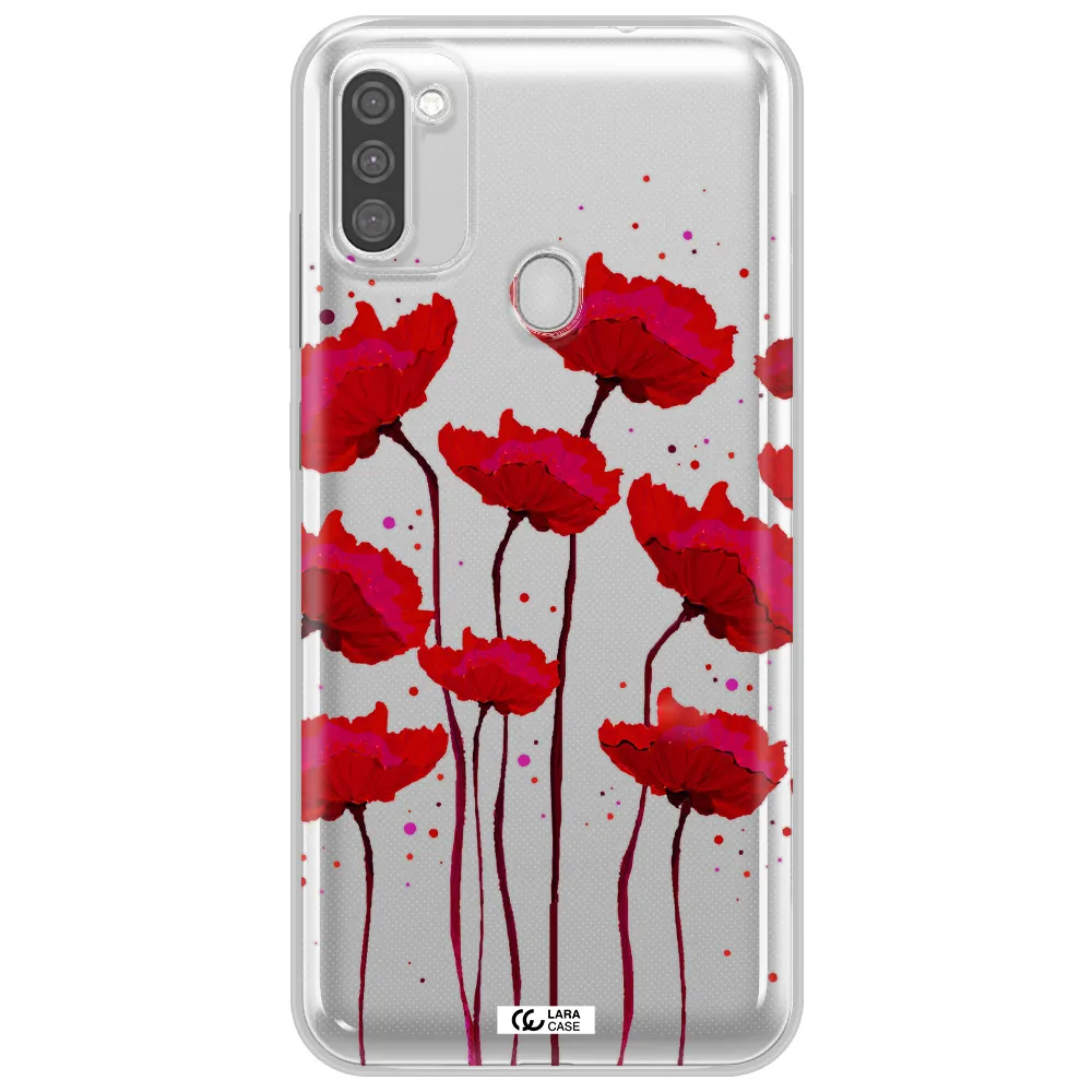 Red Fashion Flower Samsung M11 Clear TPU Case