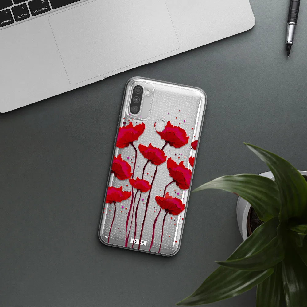 Red Fashion Flower Samsung M11 Clear TPU Case