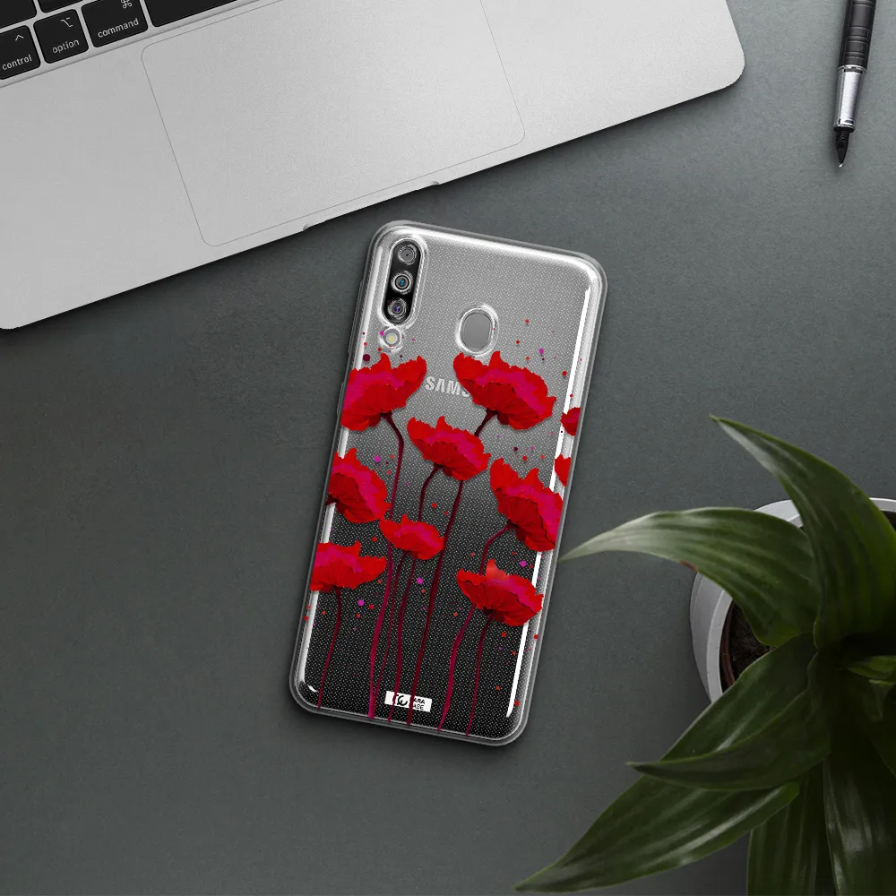 Red Fashion Flower Samsung M30 Clear TPU Case