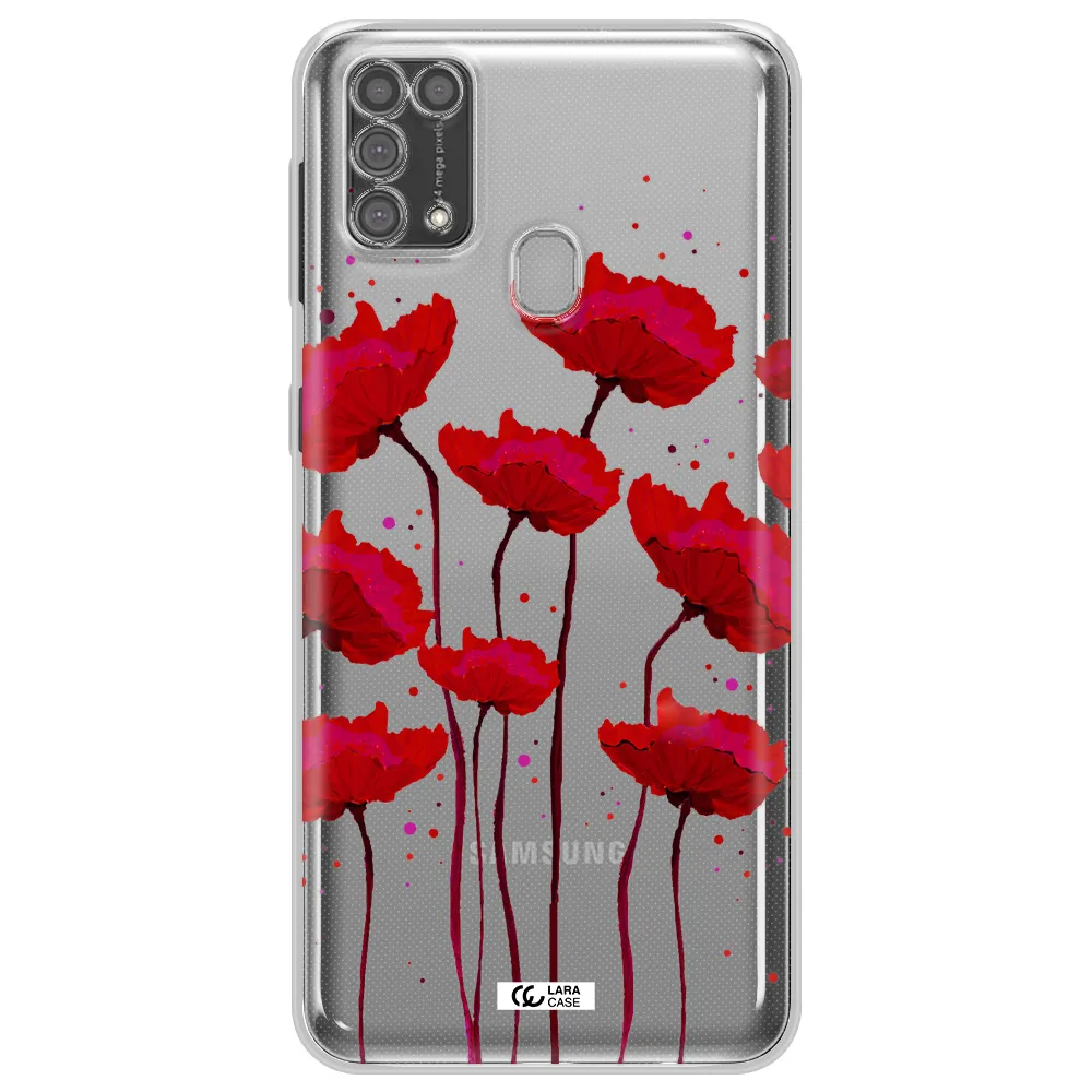 Red Fashion Flower Samsung M31 Clear TPU Case