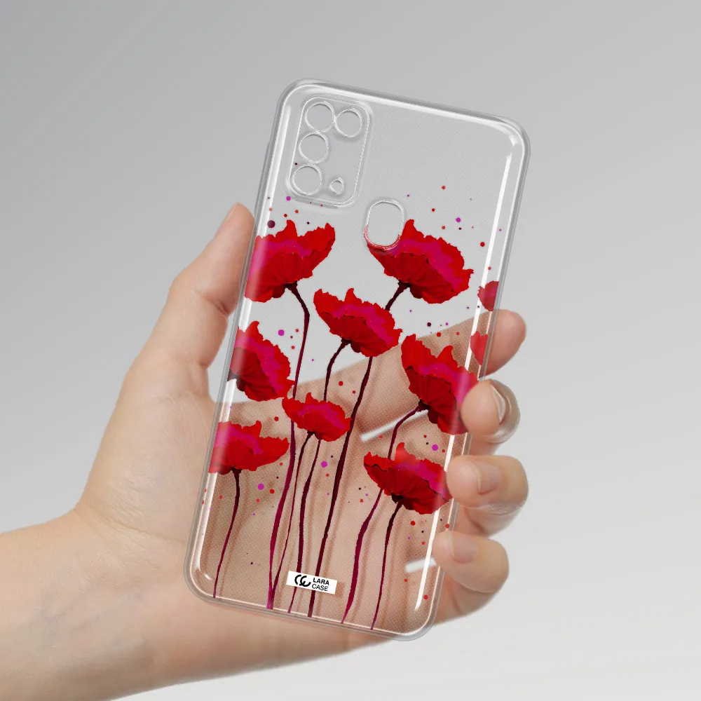 Red Fashion Flower Samsung M31 Clear TPU Case