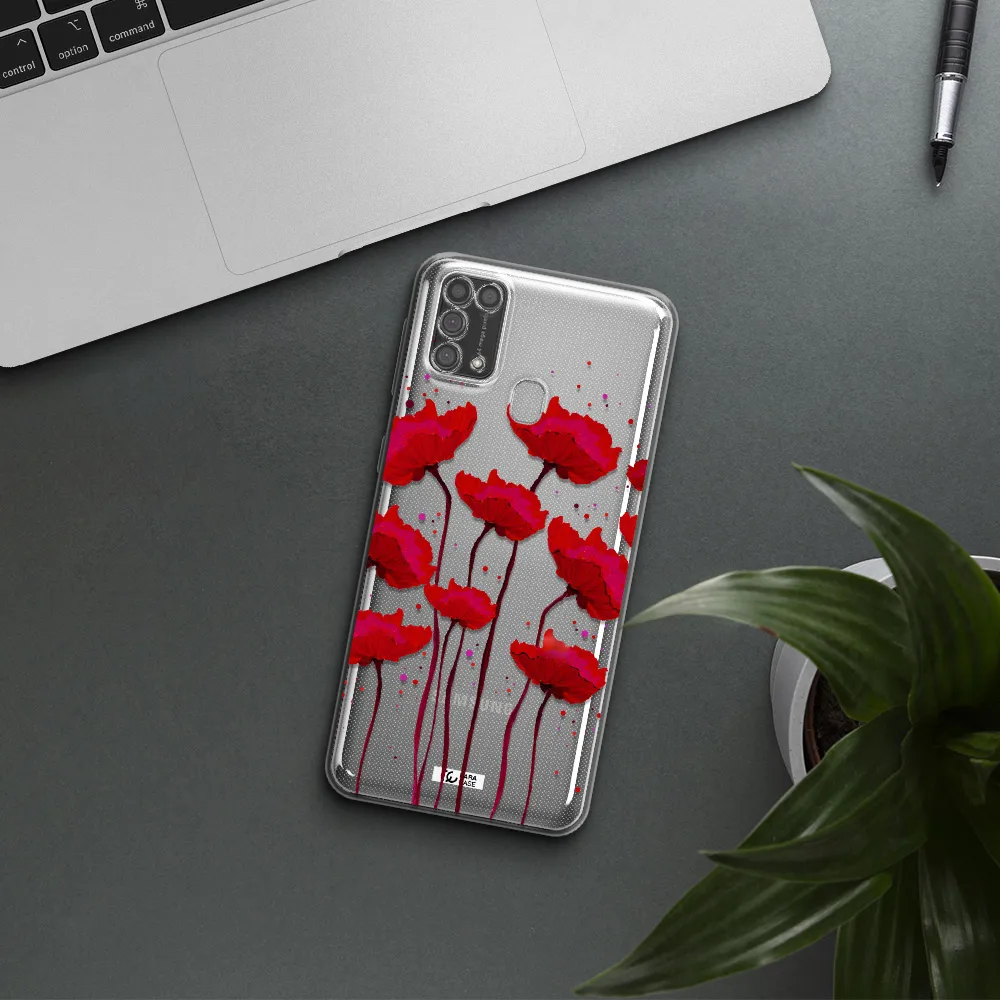Red Fashion Flower Samsung M31 Clear TPU Case
