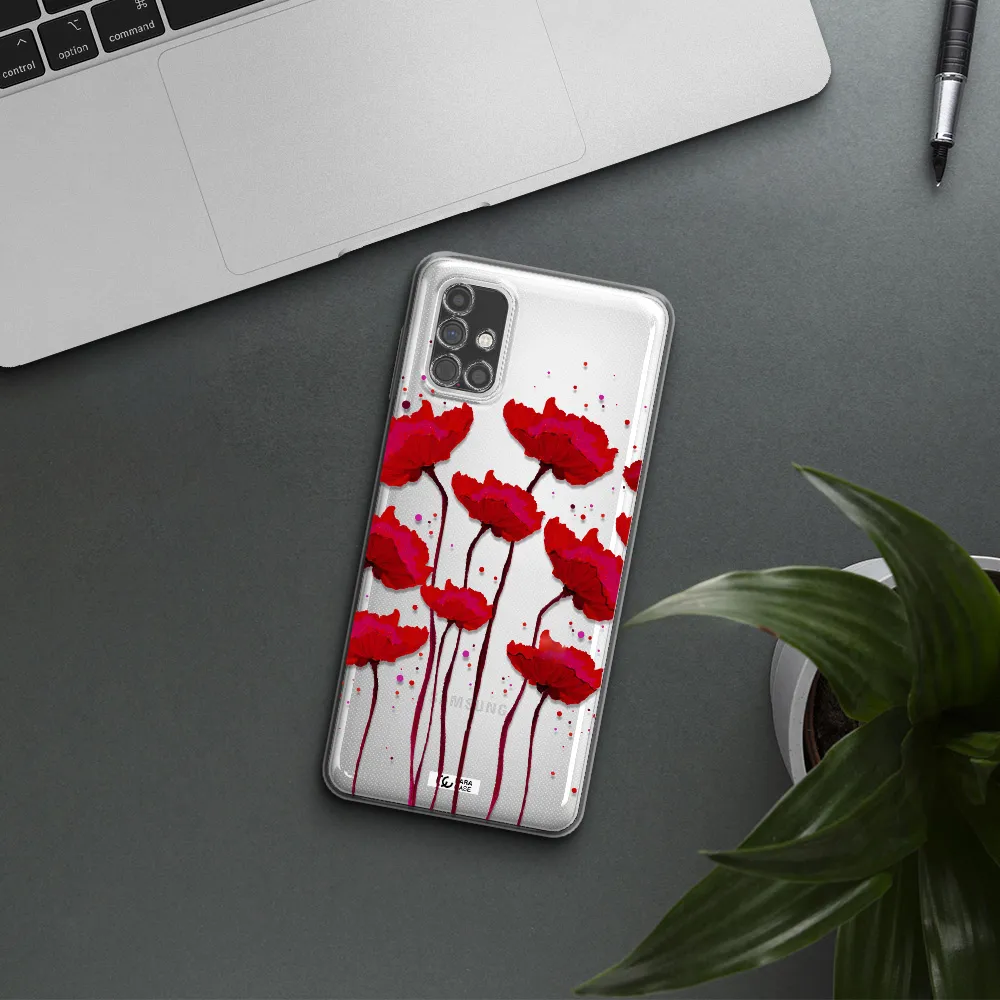 Red Fashion Flower Samsung M51 Clear TPU Case