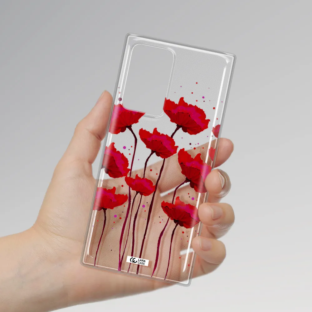 Red Fashion Flower Samsung Note 20 Ultra Clear TPU Case