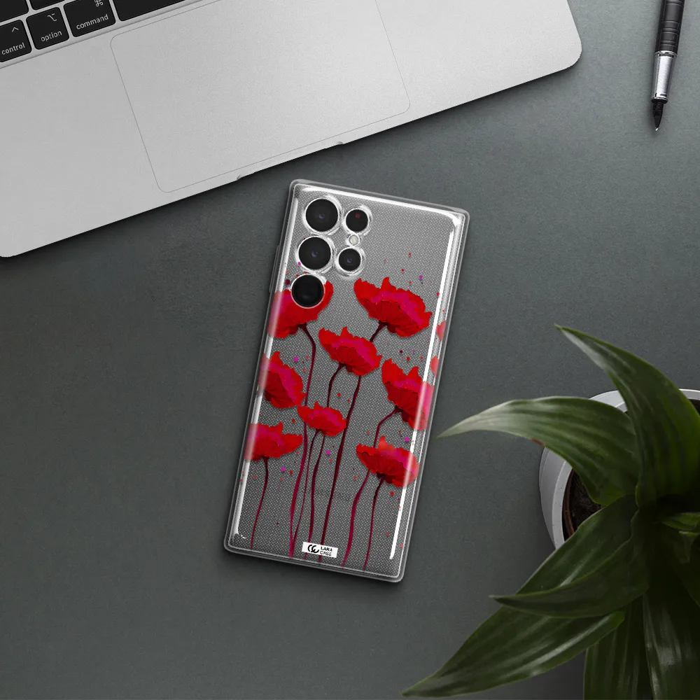Red Fashion Flower Samsung S 22 Ultra Clear TPU Case