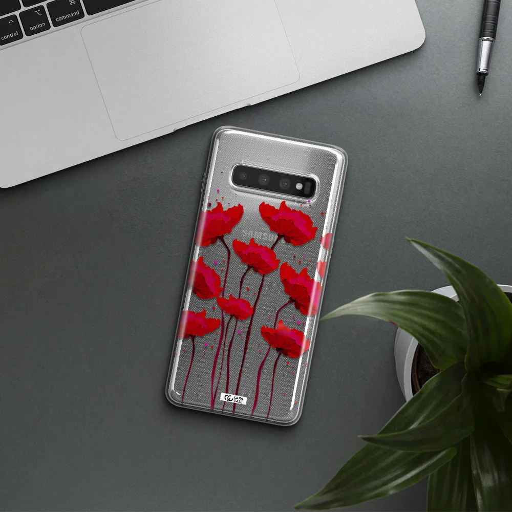 Red Fashion Flower Samsung S10 Clear TPU Case
