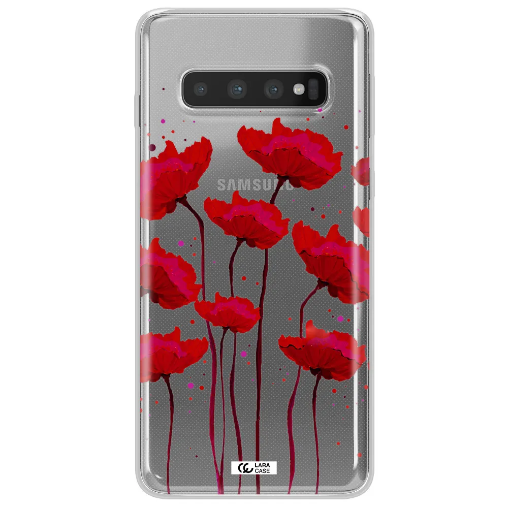 Red Fashion Flower Samsung S10 Plus Clear TPU Case