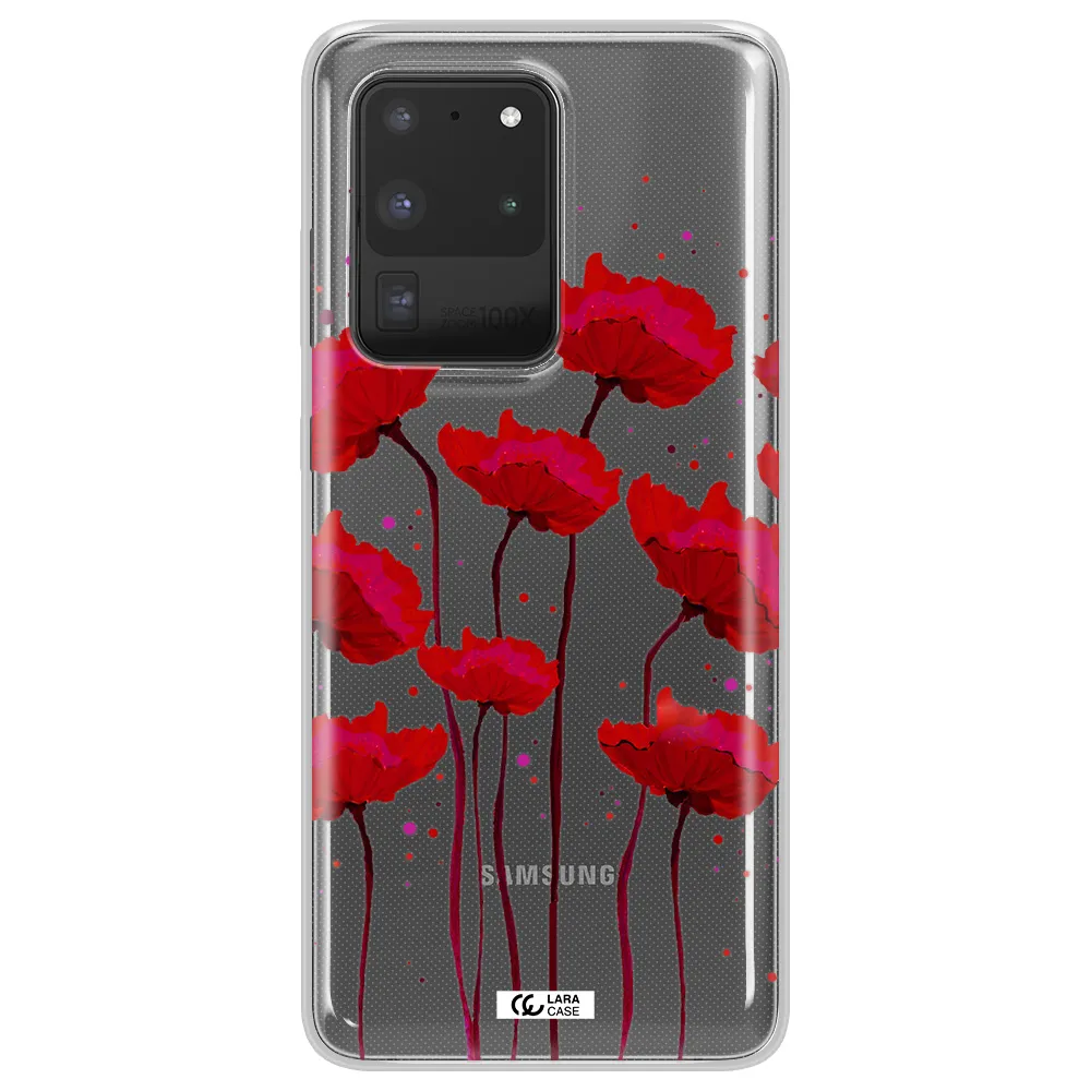 Red Fashion Flower Samsung S20 Ultra Clear TPU Case