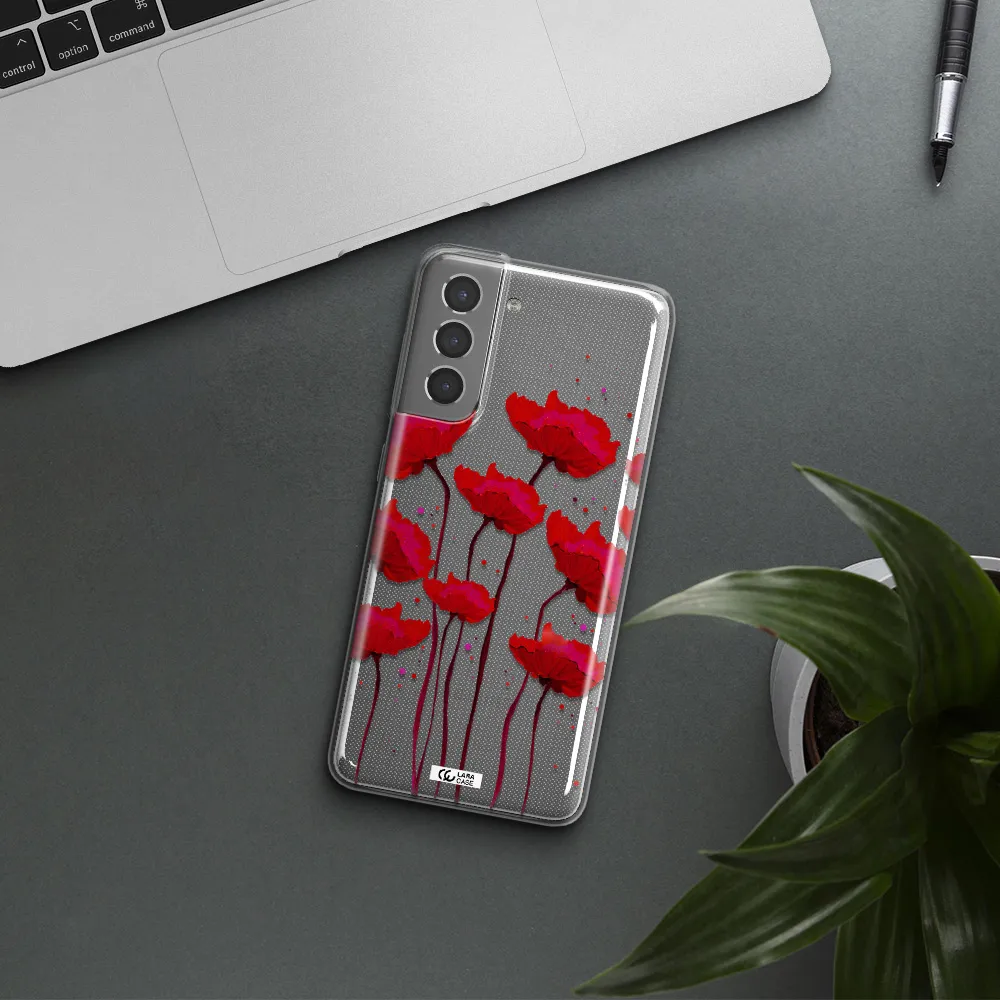 Red Fashion Flower Samsung S21 Clear TPU Case