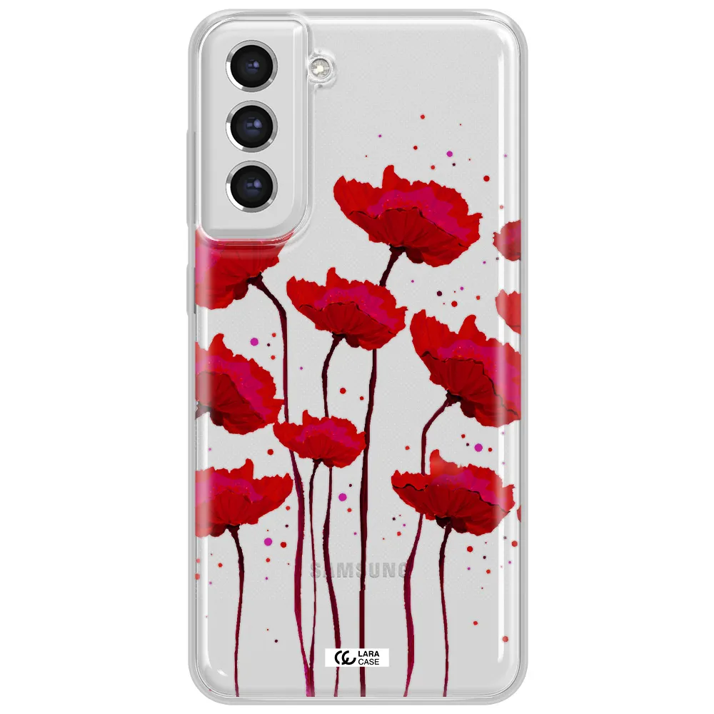 Red Fashion Flower Samsung S21 Fe Clear Tpu Case