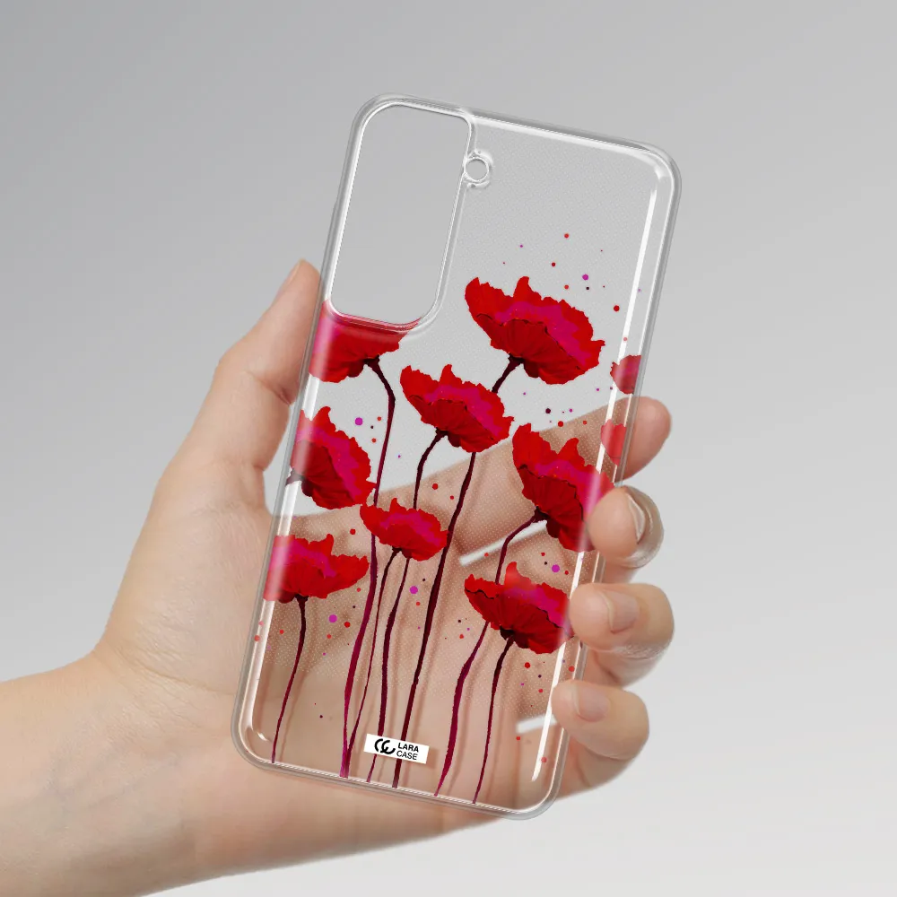 Red Fashion Flower Samsung S21 Fe Clear Tpu Case