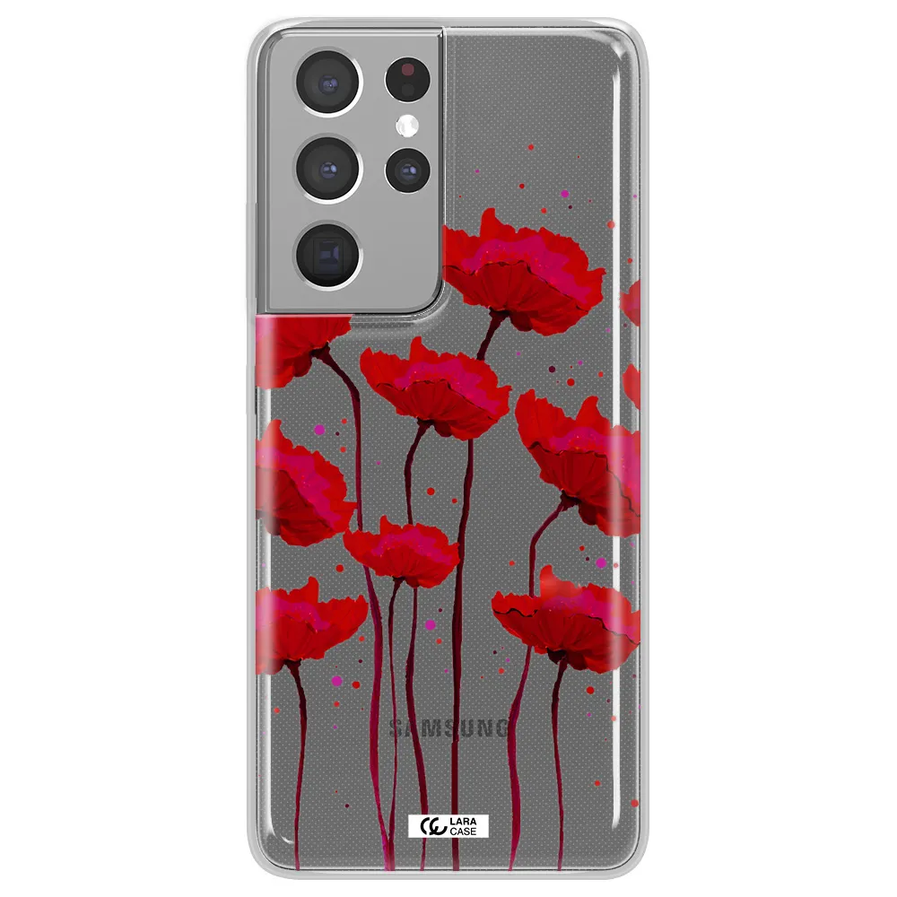 Red Fashion Flower Samsung S21 Ultra Clear TPU Case