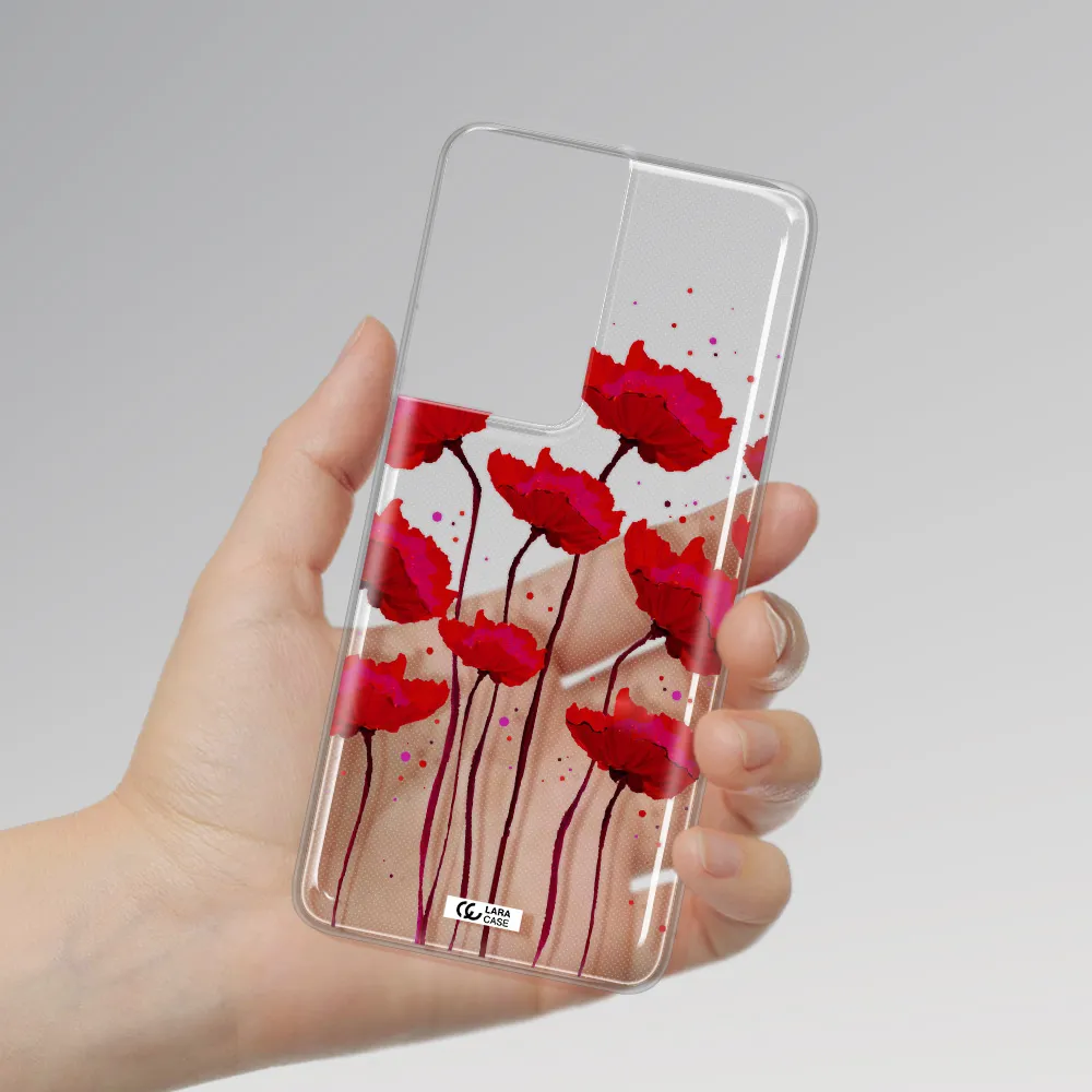 Red Fashion Flower Samsung S21 Ultra Clear TPU Case