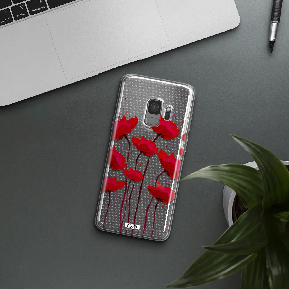 Red Fashion Flower Samsung S9 Clear TPU Case