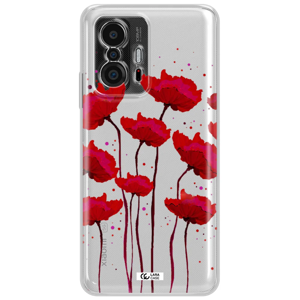 Red Fashion Flower Xiaomi 11T Clear Tpu Case