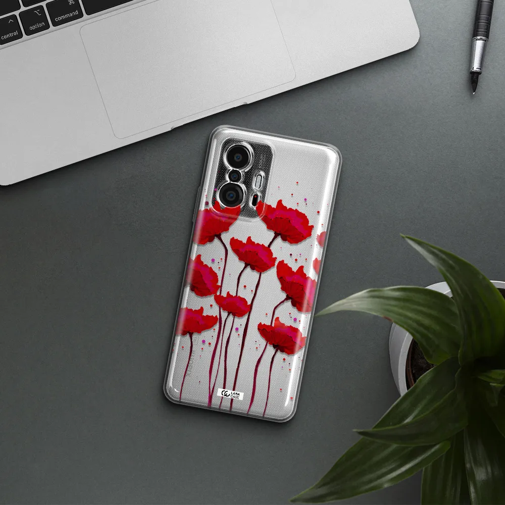 Red Fashion Flower Xiaomi 11T Clear Tpu Case