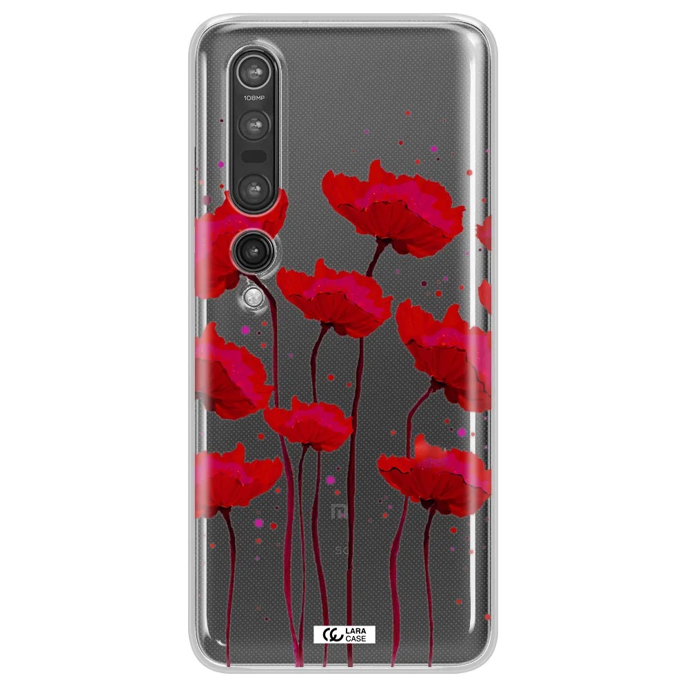 Red Fashion Flower Xiaomi Mi 10 Pro Clear TPU Case