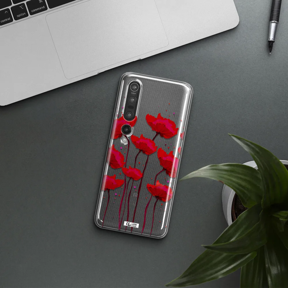 Red Fashion Flower Xiaomi Mi 10 Pro Clear TPU Case