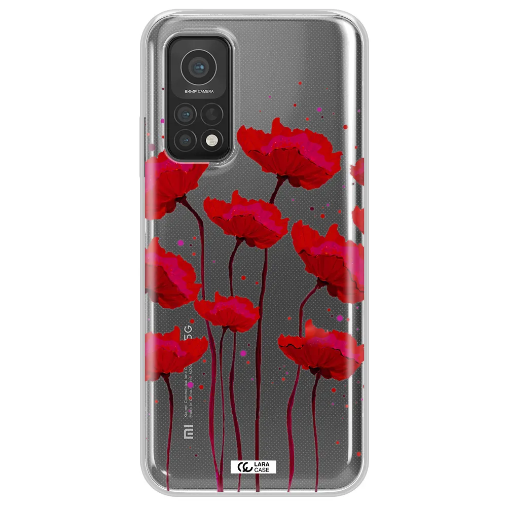 Red Fashion Flower Xiaomi Mi 10T Clear TPU Case