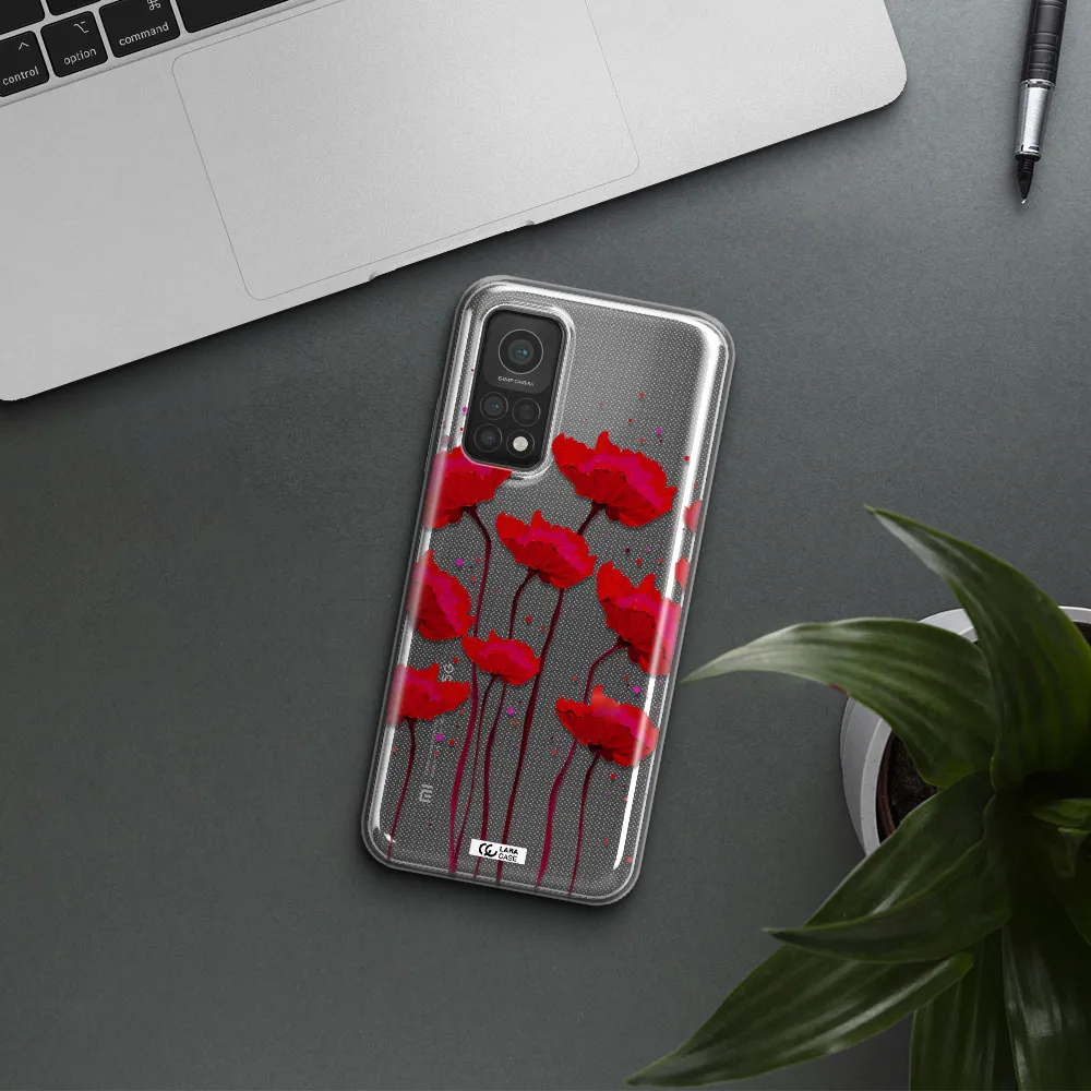 Red Fashion Flower Xiaomi Mi 10T Clear TPU Case