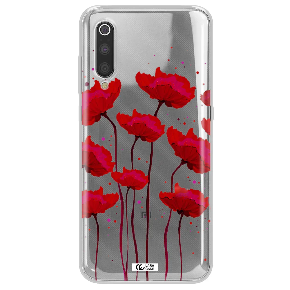 Red Fashion Flower Xiaomi Mi 9 Clear TPU Case