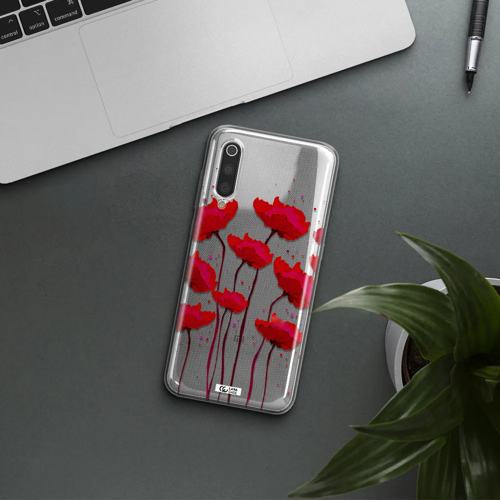 Red Fashion Flower Xiaomi Mi 9 Clear TPU Case