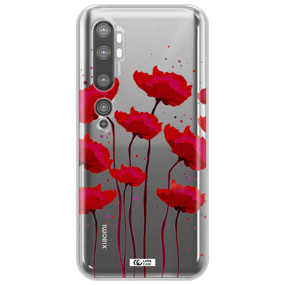 Red Fashion Flower Xiaomi Mi Note 10 Clear TPU Case