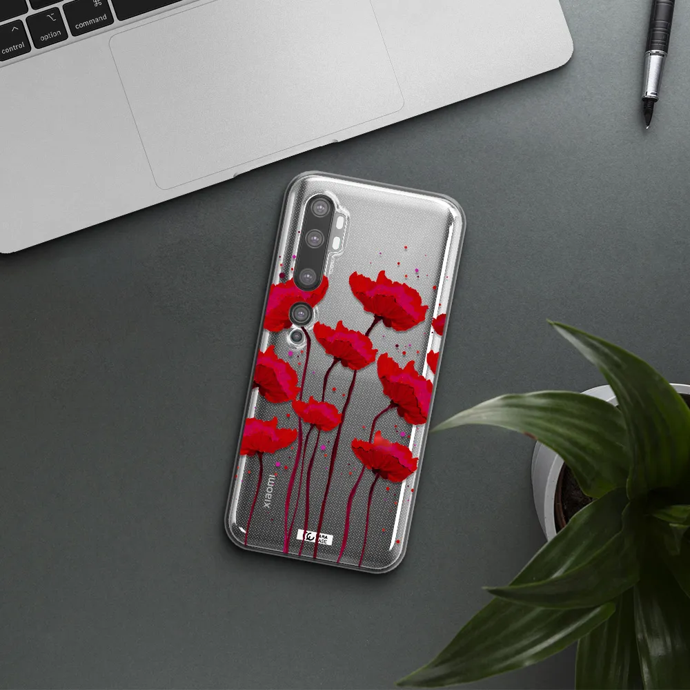 Red Fashion Flower Xiaomi Mi Note 10 Clear TPU Case