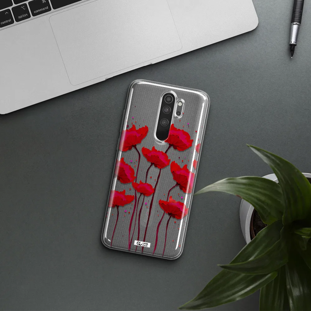 Red Fashion Flower Xiaomi Note 8 Pro Clear TPU Case