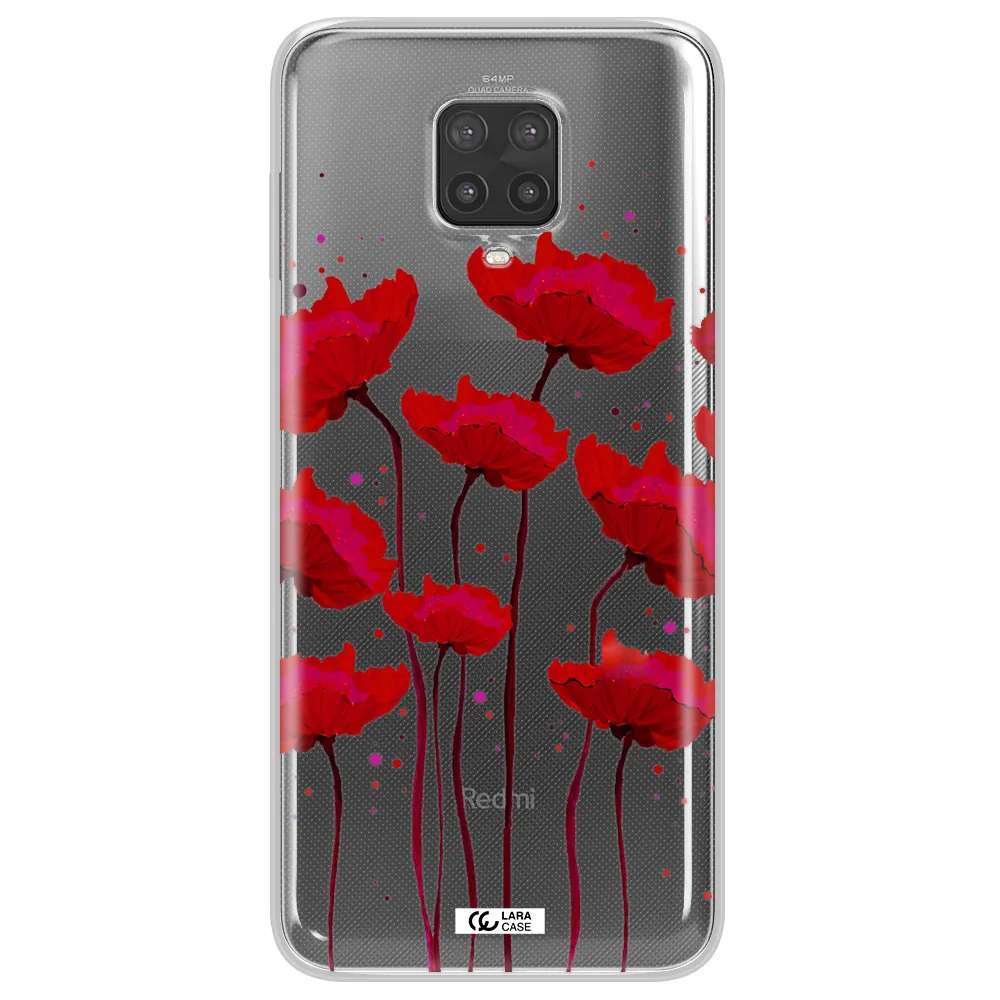 Red Fashion Flower Xiaomi Note 9 Pro Clear TPU Case