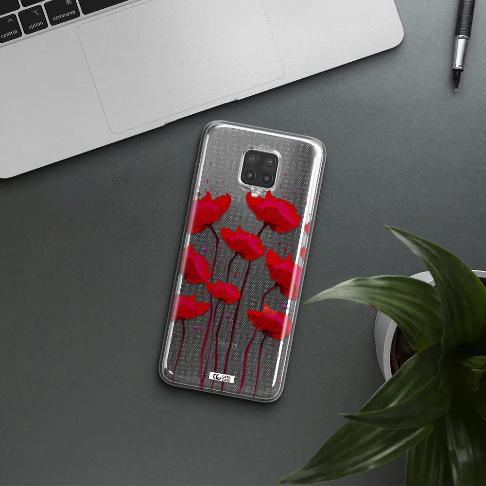 Red Fashion Flower Xiaomi Note 9 Pro Clear TPU Case