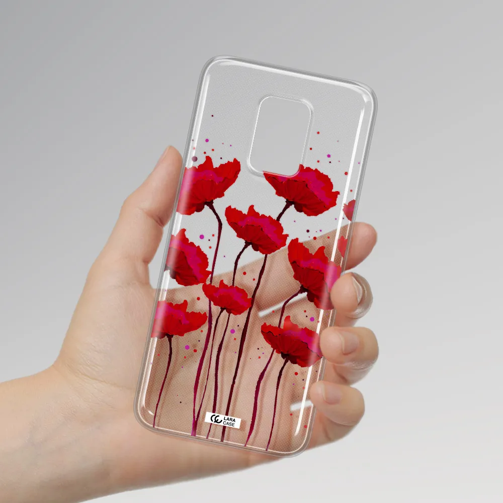 Red Fashion Flower Xiaomi Note 9S Clear TPU Case
