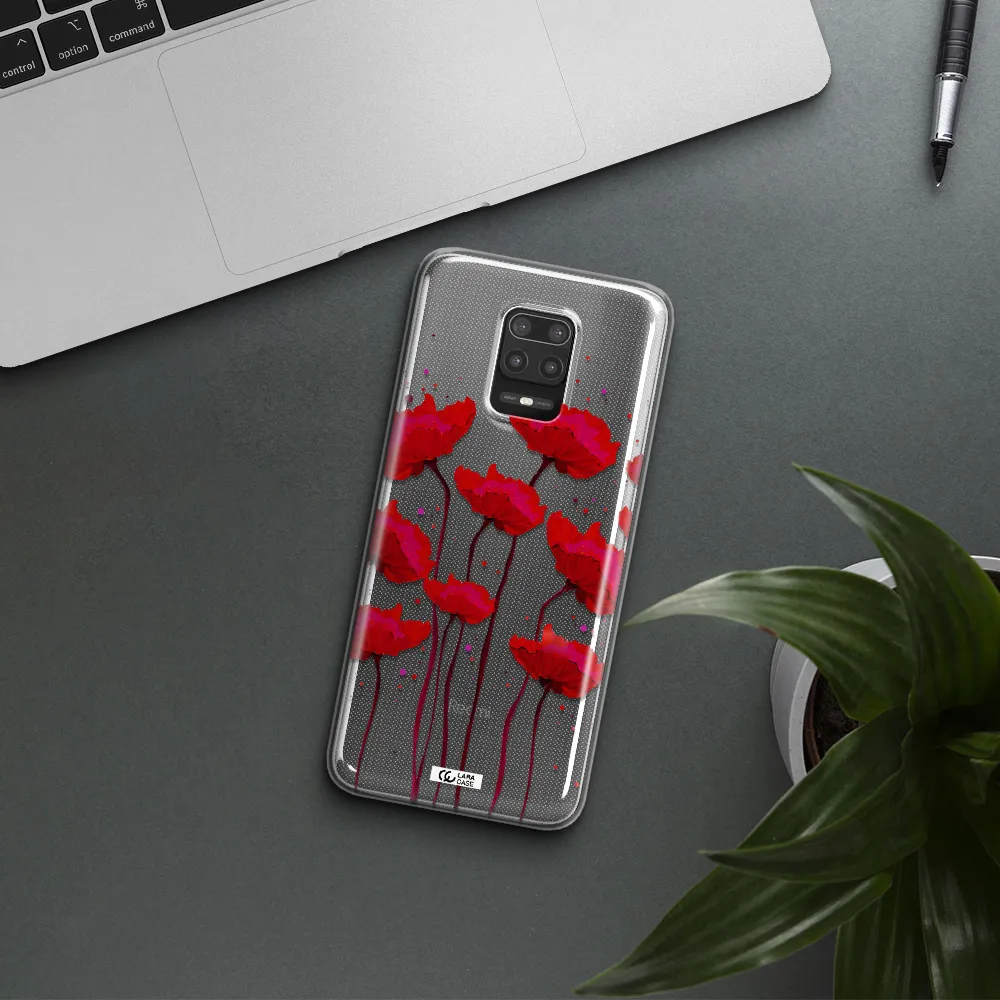 Red Fashion Flower Xiaomi Note 9S Clear TPU Case