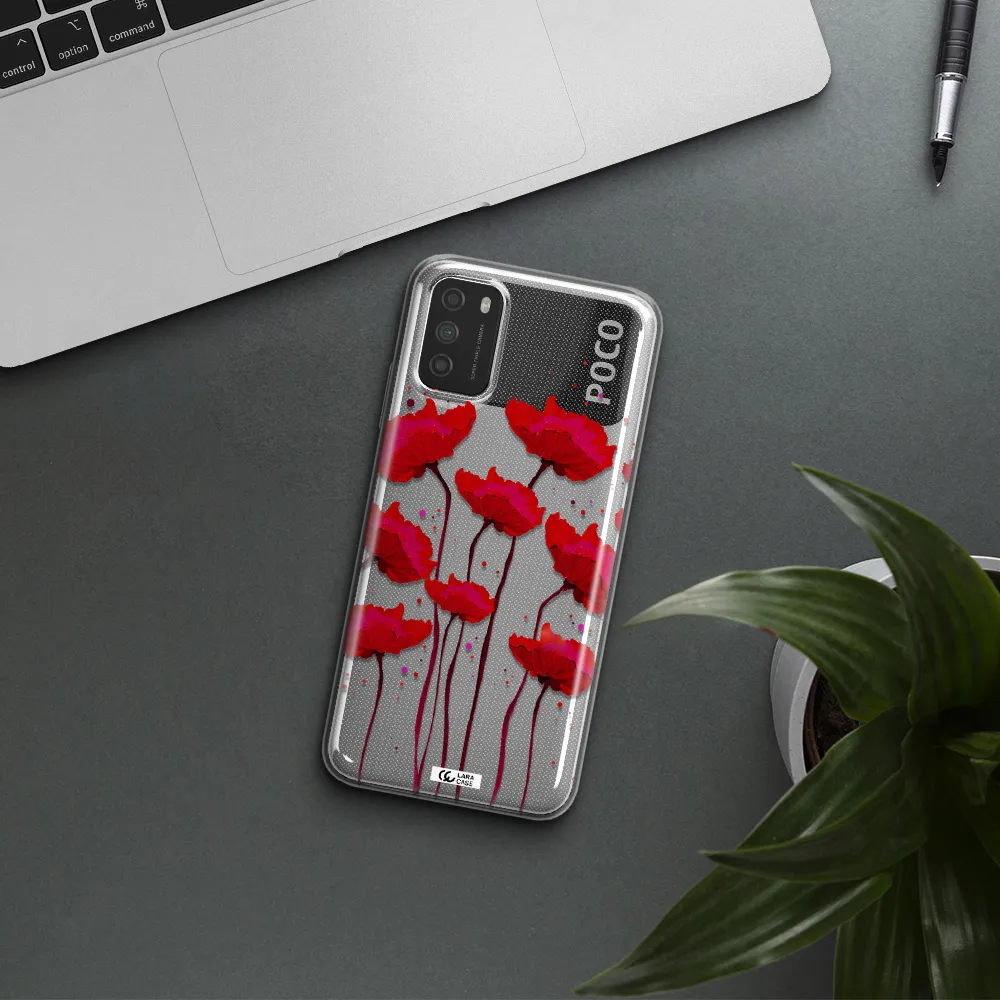 Red Fashion Flower Xiaomi Poco M3 Clear TPU Case