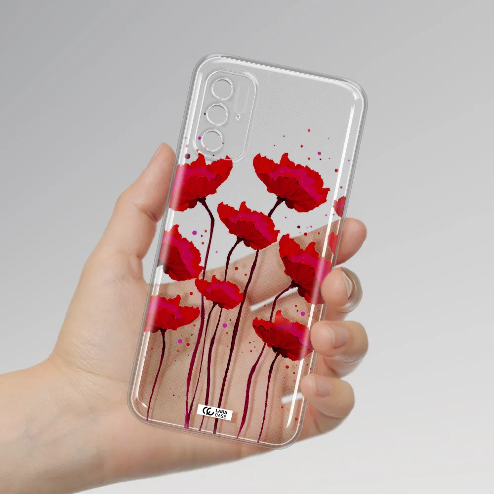 Red Fashion Flower Xiaomi Poco M3 Pro Clear Tpu Case