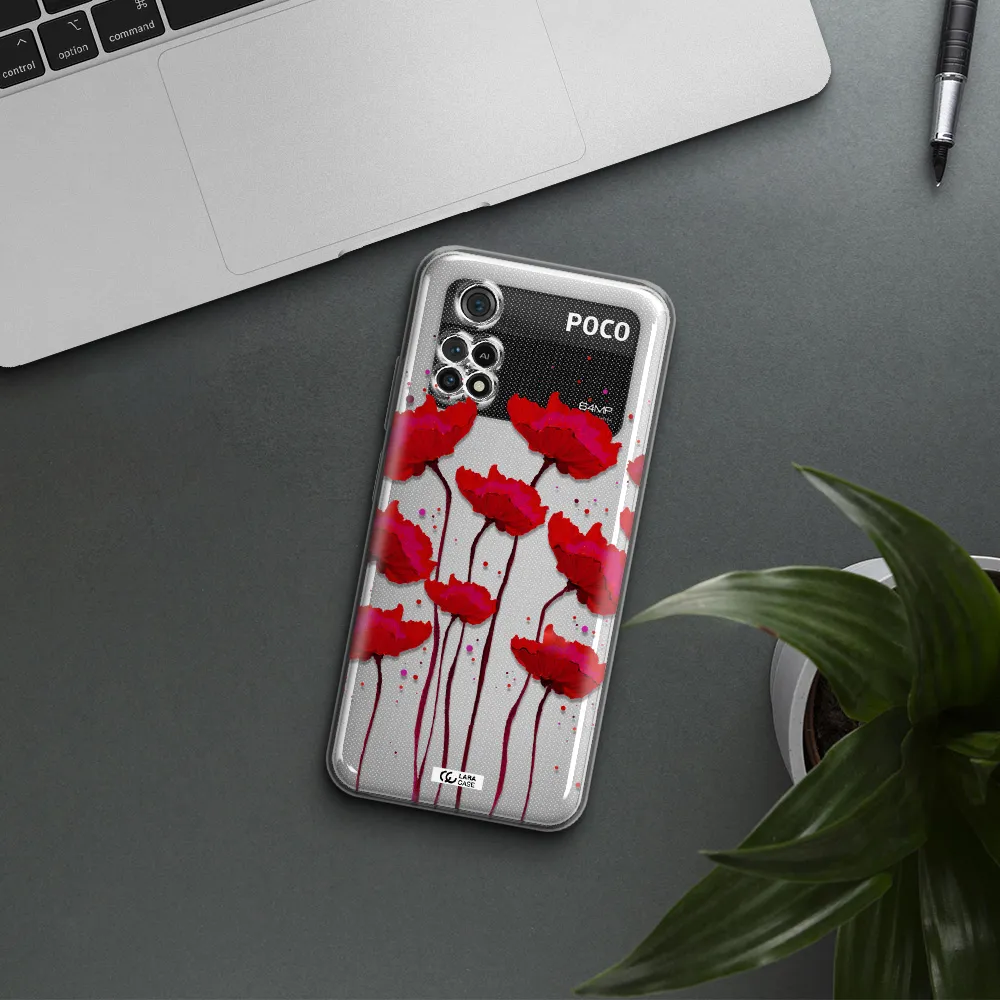 Red Fashion Flower Xiaomi Poco M4 Pro 4G Clear Tpu Case