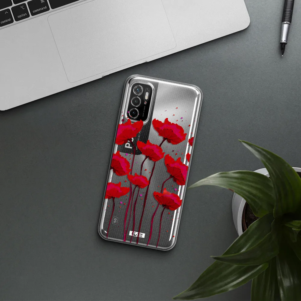 Red Fashion Flower Xiaomi Poco M4 Pro 5G Clear Tpu Case