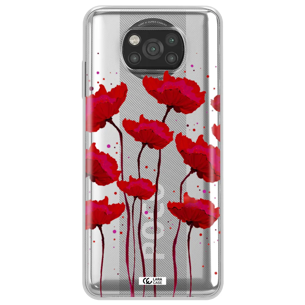 Red Fashion Flower Xiaomi Poco X3 Clear TPU Case