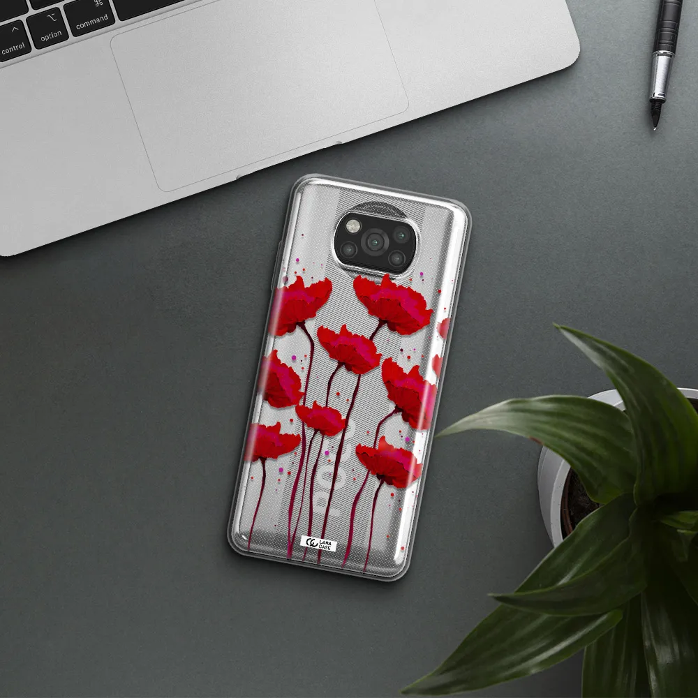 Red Fashion Flower Xiaomi Poco X3 Clear TPU Case