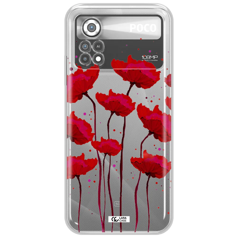 Red Fashion Flower Xiaomi Poco X4 Pro Clear TPU Case
