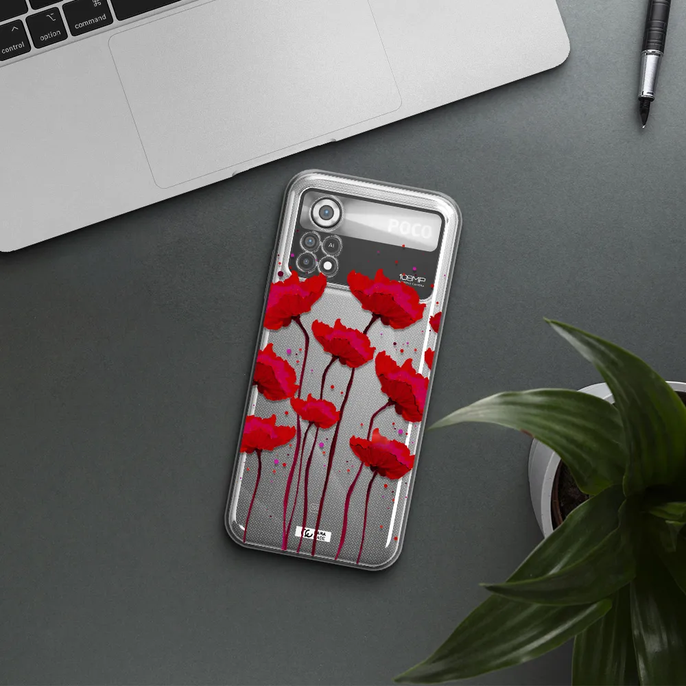 Red Fashion Flower Xiaomi Poco X4 Pro Clear TPU Case