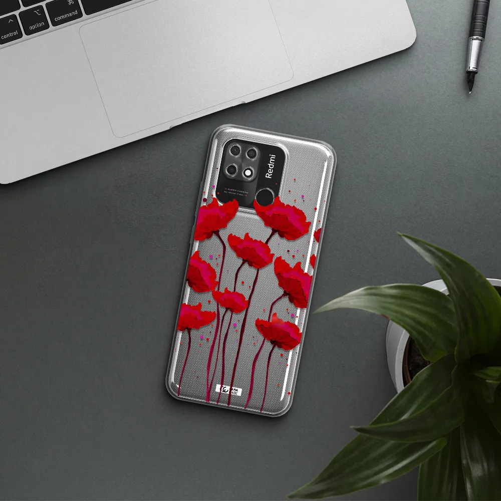 Red Fashion Flower Xiaomi Redmi 10C Clear TPU Case