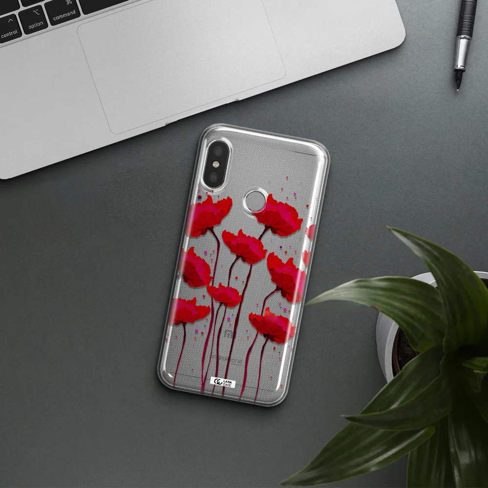 Red Fashion Flower Xiaomi Redmi 6 Pro Clear TPU Case