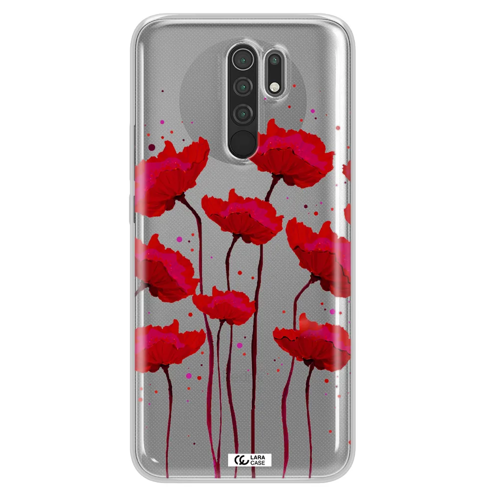 Red Fashion Flower Xiaomi Redmi 9 Clear TPU Case