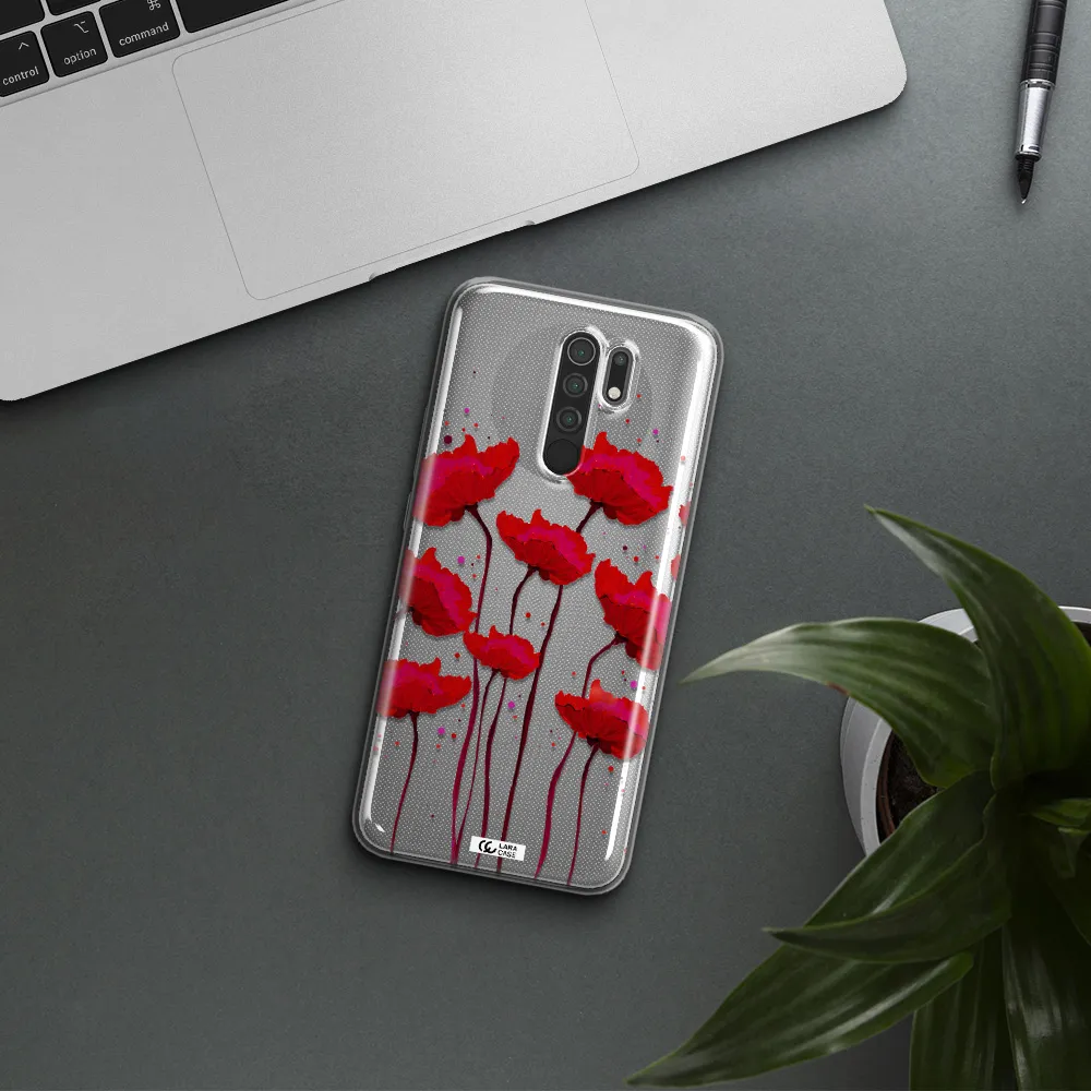 Red Fashion Flower Xiaomi Redmi 9 Clear TPU Case
