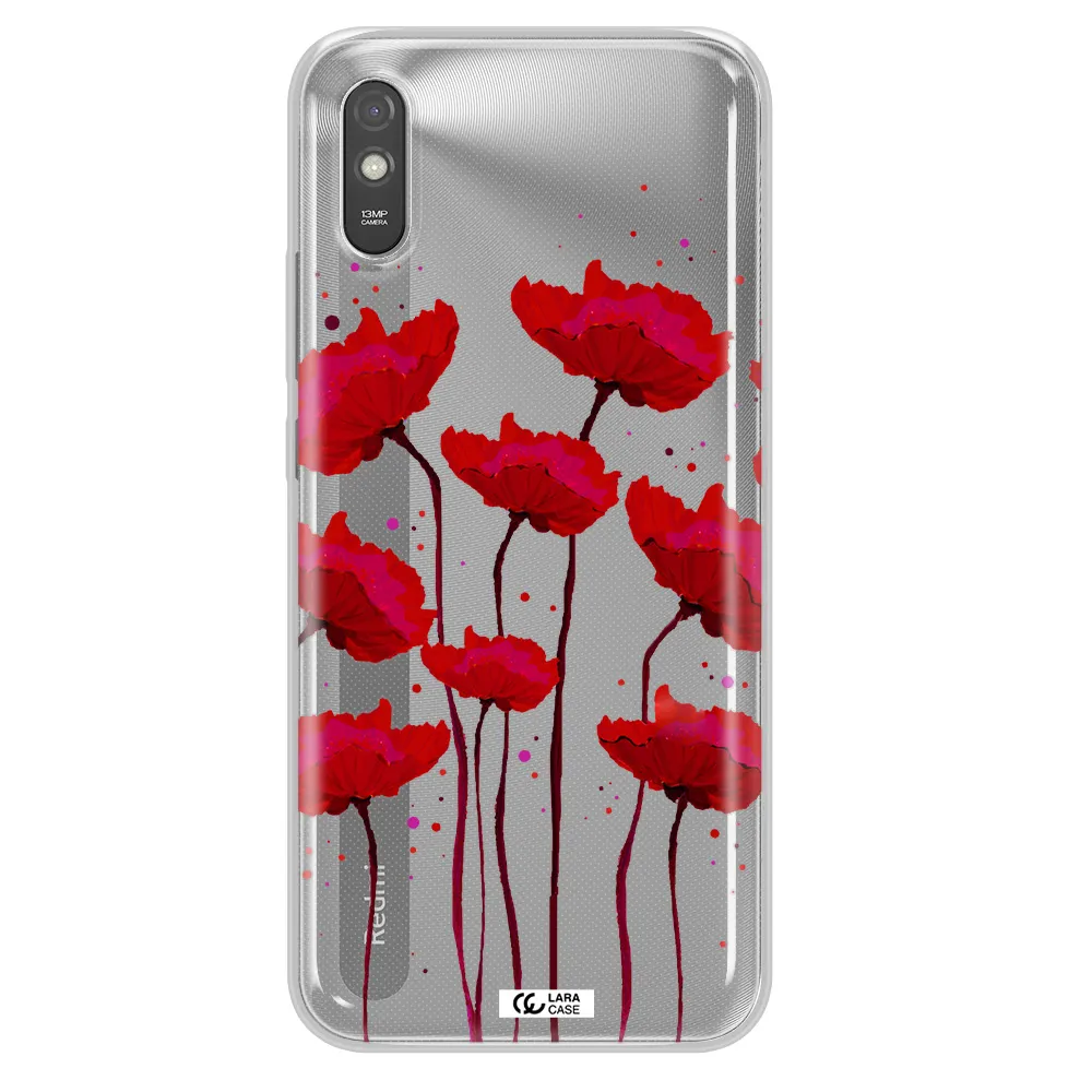 Red Fashion Flower Xiaomi Redmi 9A Clear TPU Case