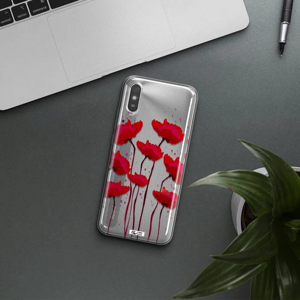 Red Fashion Flower Xiaomi Redmi 9A Clear TPU Case