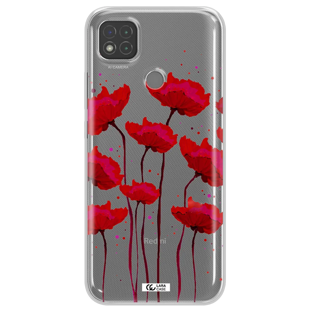 Red Fashion Flower Xiaomi Redmi 9C Clear TPU Case
