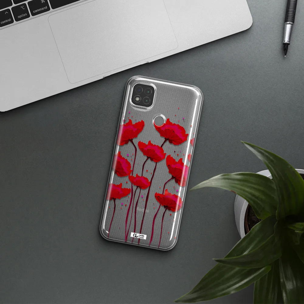 Red Fashion Flower Xiaomi Redmi 9C Clear TPU Case