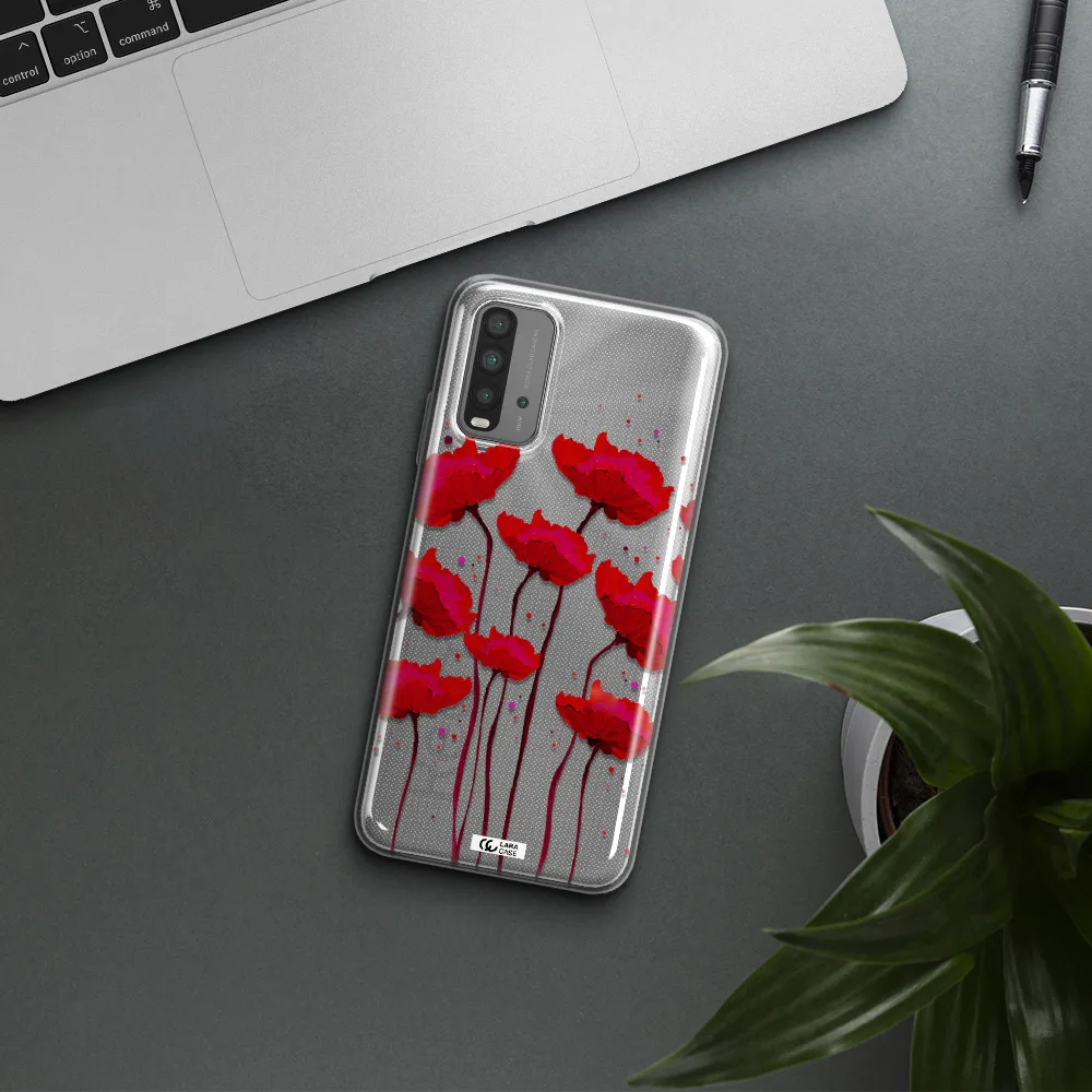 Red Fashion Flower Xiaomi Redmi 9T Clear TPU Case